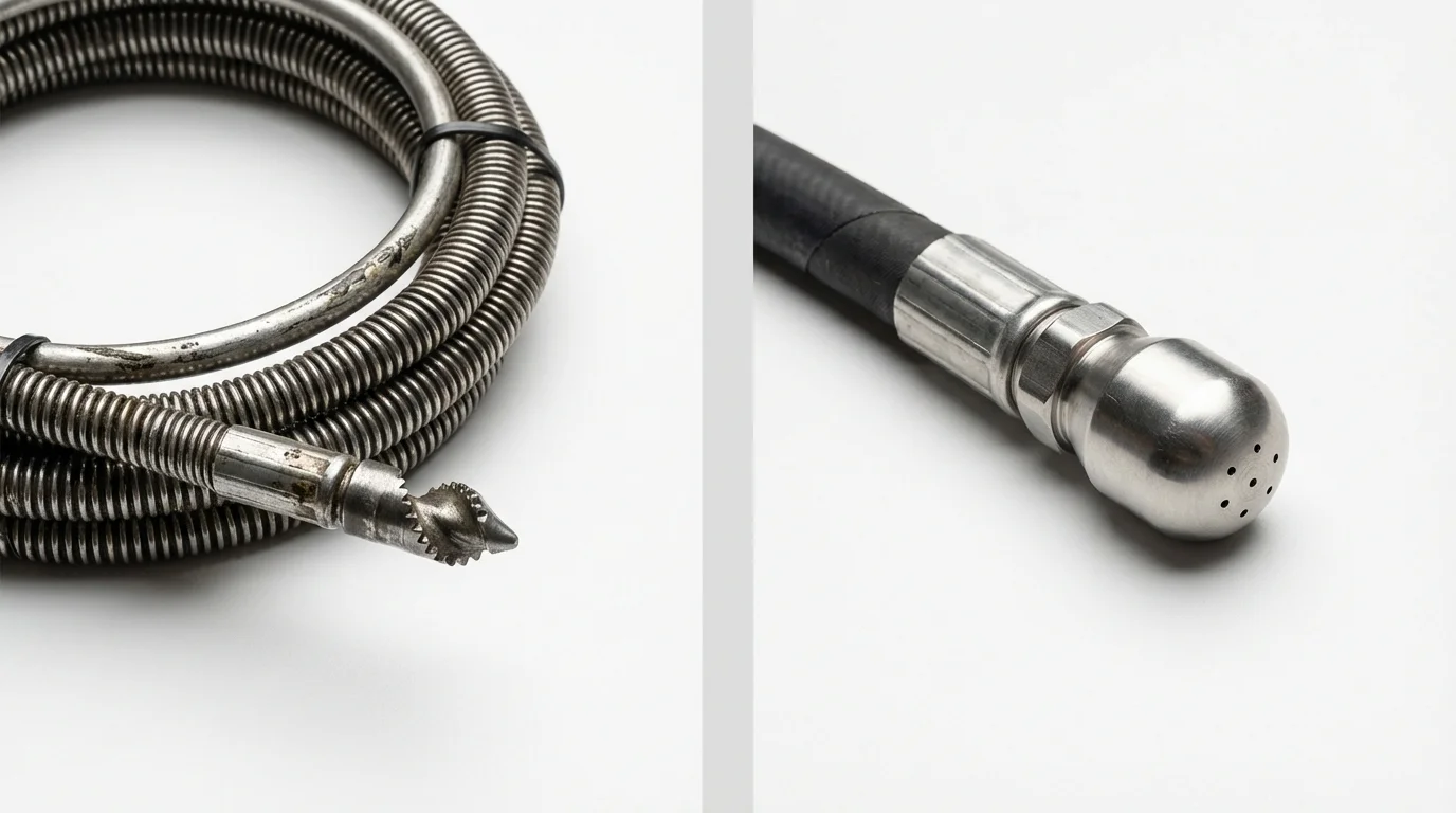 Drain snake cable and hydro jetting nozzle used for drain cleaning in Lakeland, MN